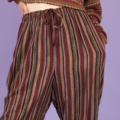 Vintage Earthtone Striped Cropped Easy Pants / S/M