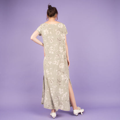 Vintage Mint + Creme Floral Silk Maxi Dress  (S/M)