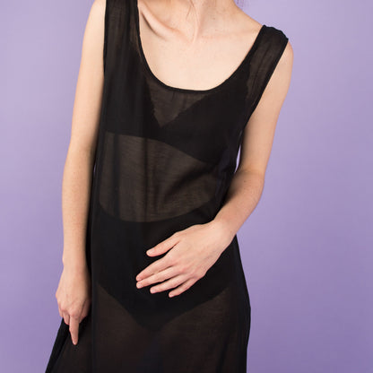 Vintage Black Semi Sheer Fringe Maxi Dress  (S)