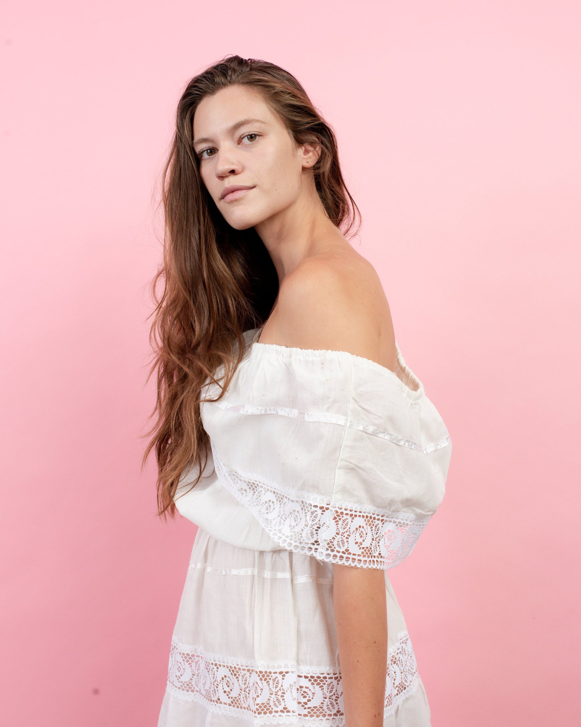 Vintage 70s White Boho Cotton Crochet Peasant Dress (S-L) Closed Caption Vintage 70s White Boho Cotton Crochet Peasant Dress (S-L) Closed Caption