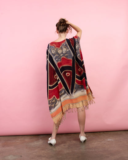 Vintage Colorful Abstract Fringe Tunic Dress / S/M/L