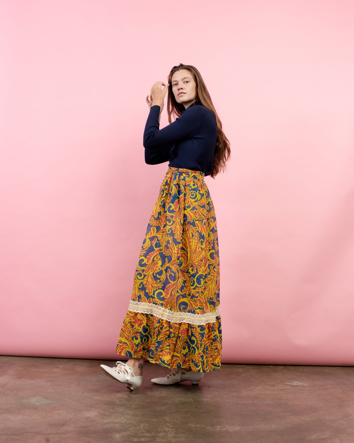 Vintage Semi-Sheer Floral Wrap Maxi Skirt  (S-L)