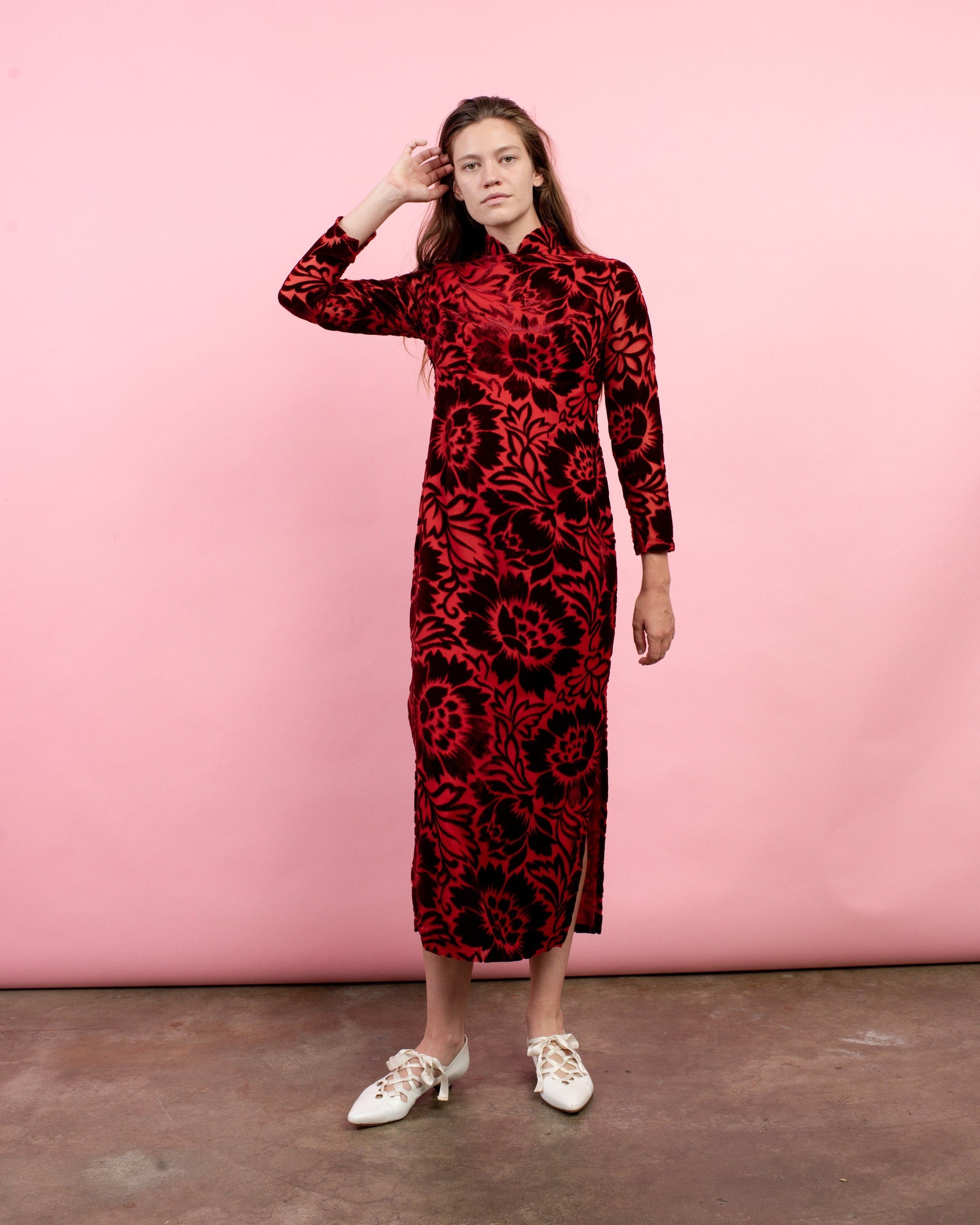 red floral velvet dress Mawenn red floral-appliqu velvet mini dress