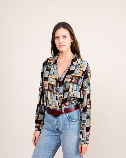 Vintage Oversized Abstract Blouse / S/M