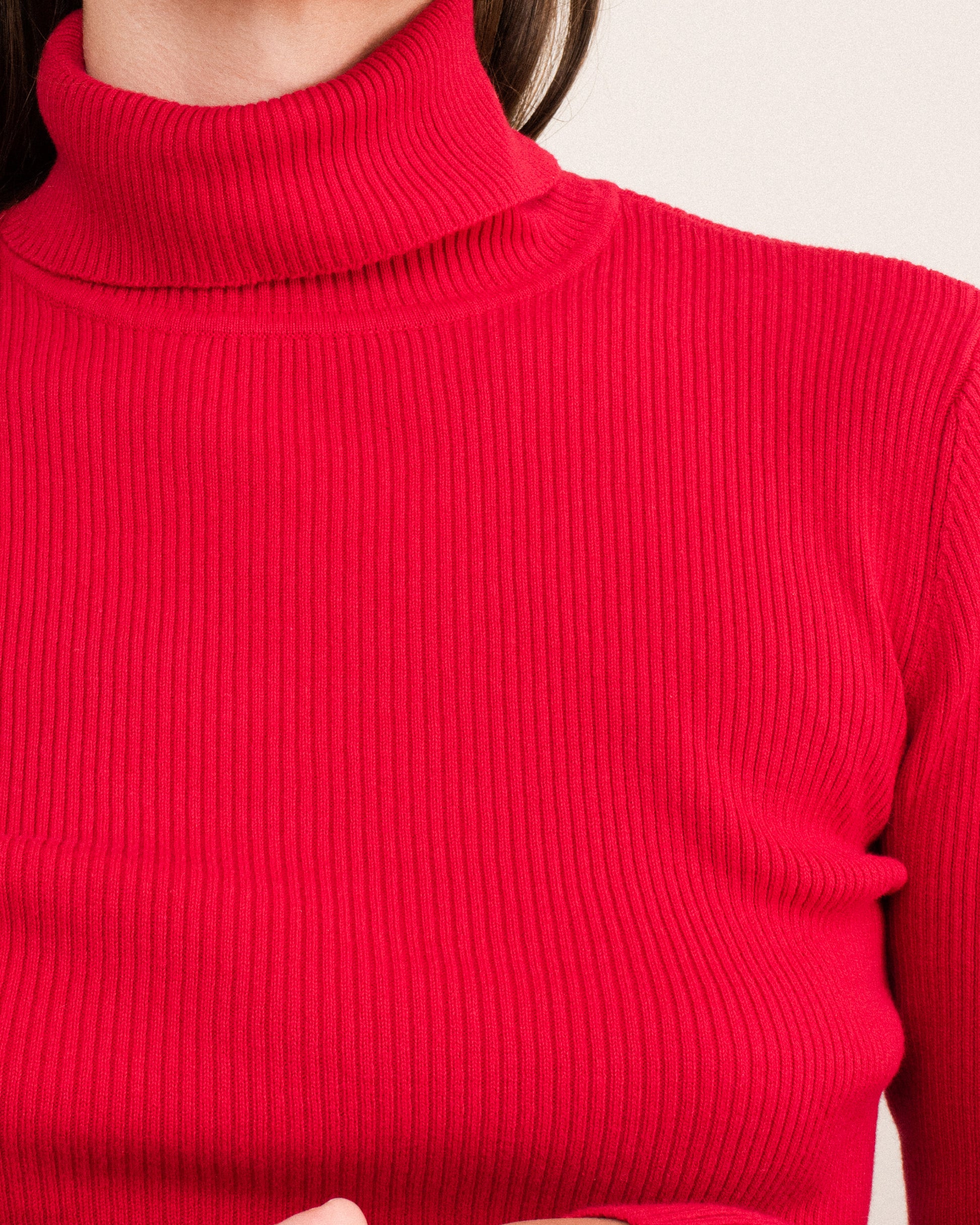 Vintage Red Rib Knit Turtleneck Sweater / S/M
