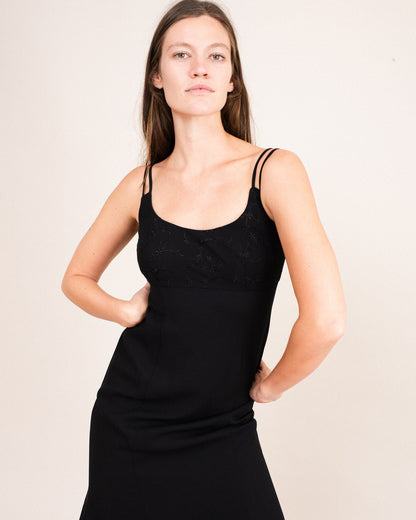 Vintage Black Embroidered Maxi Slip Dress  / S