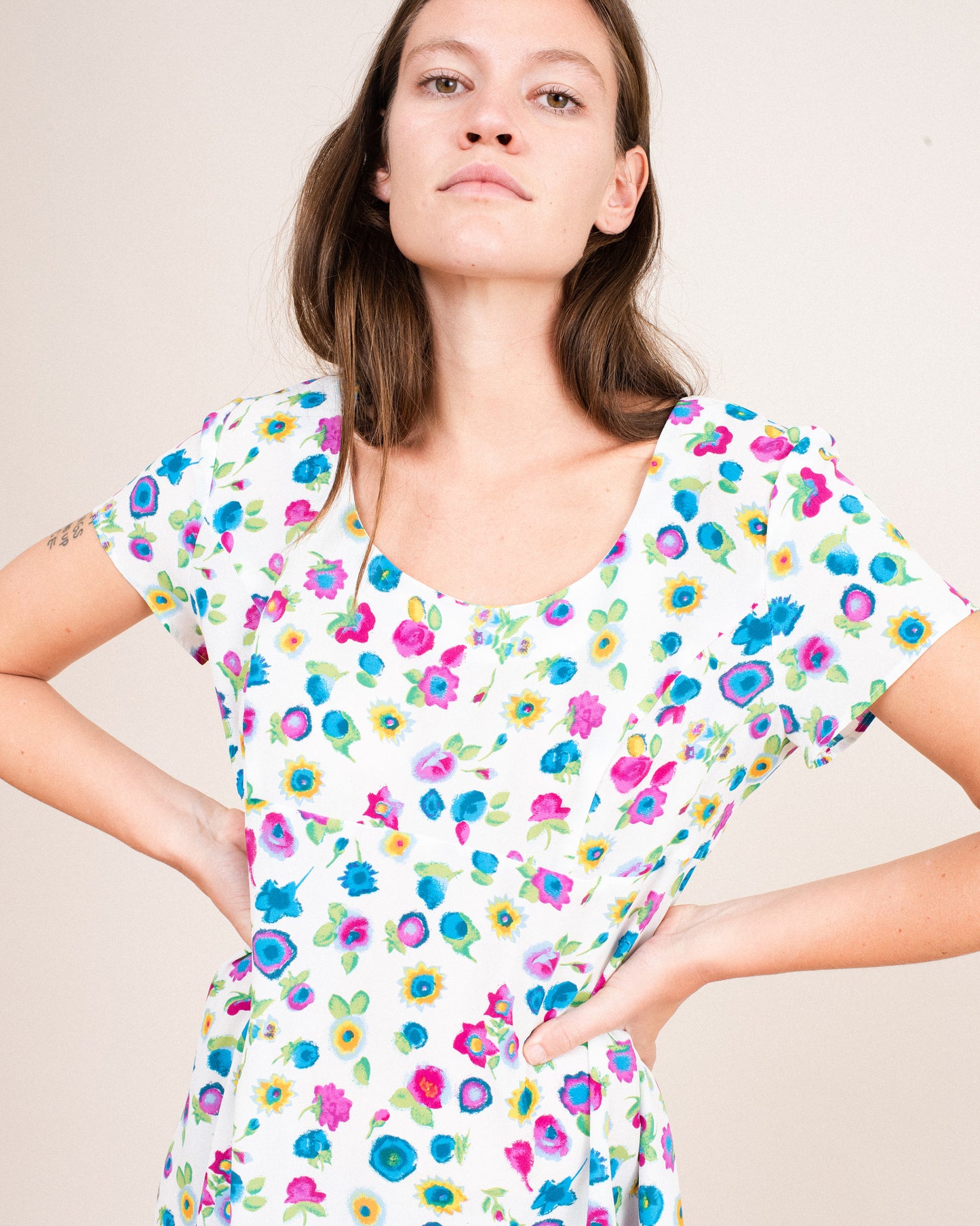 Vintage Colorful Floral Dress  / S