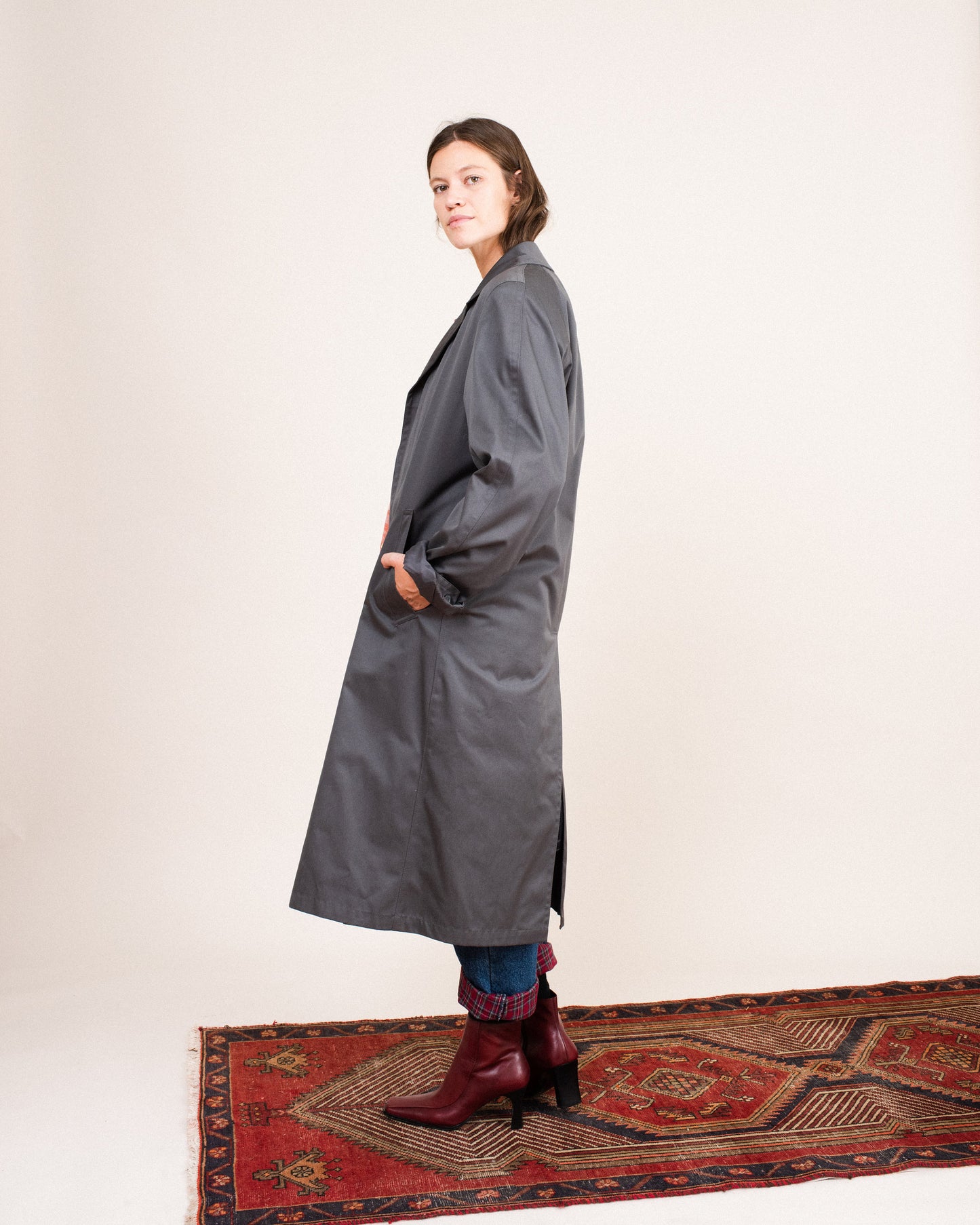 Vintage Blue Grey Trench Coat / S/M