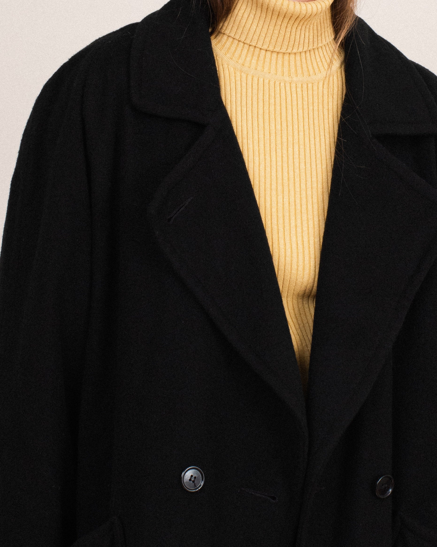 Vintage Oversized Black Wool Coat / S/M