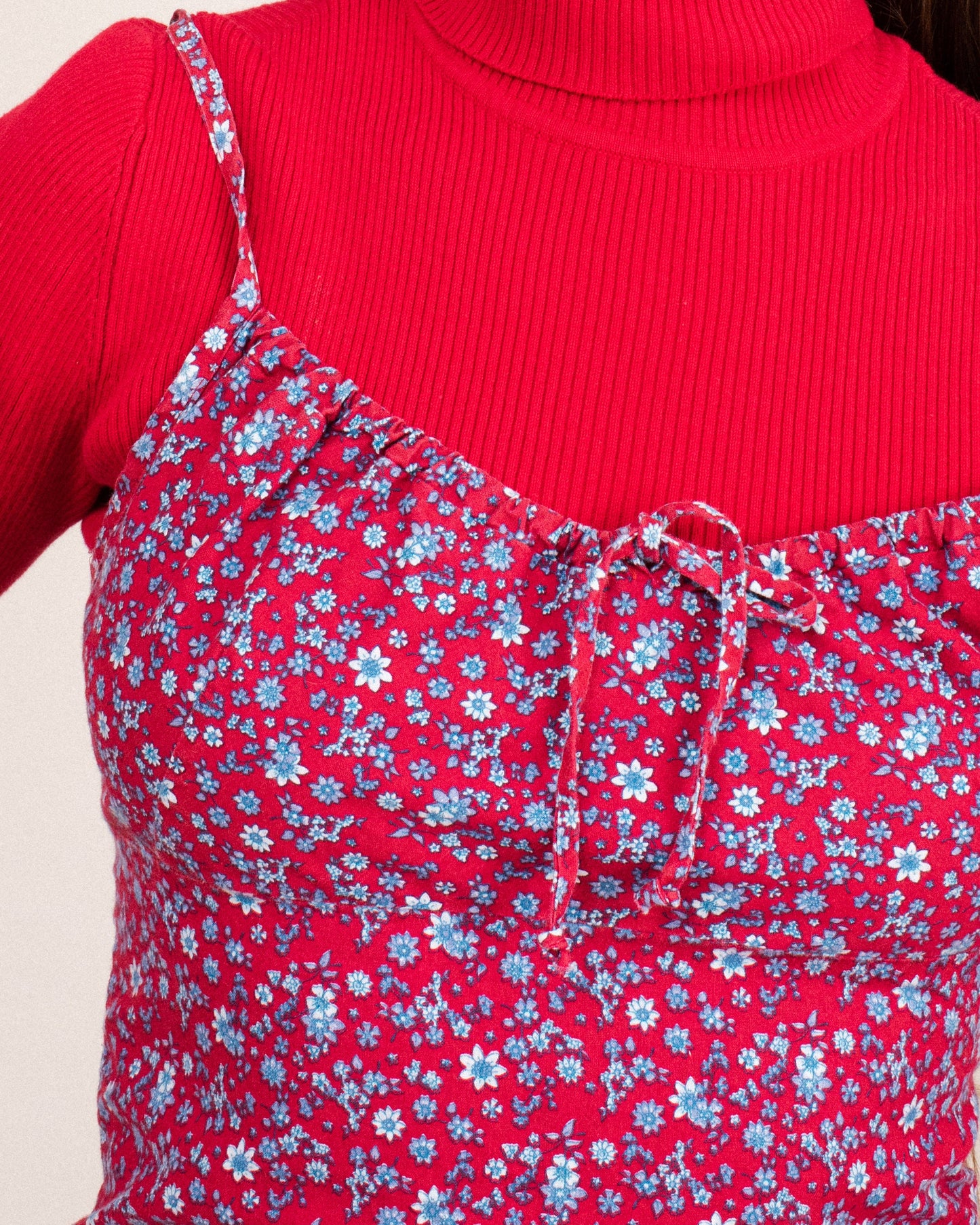 Vintage Red Floral Strap Dress  / XS/S