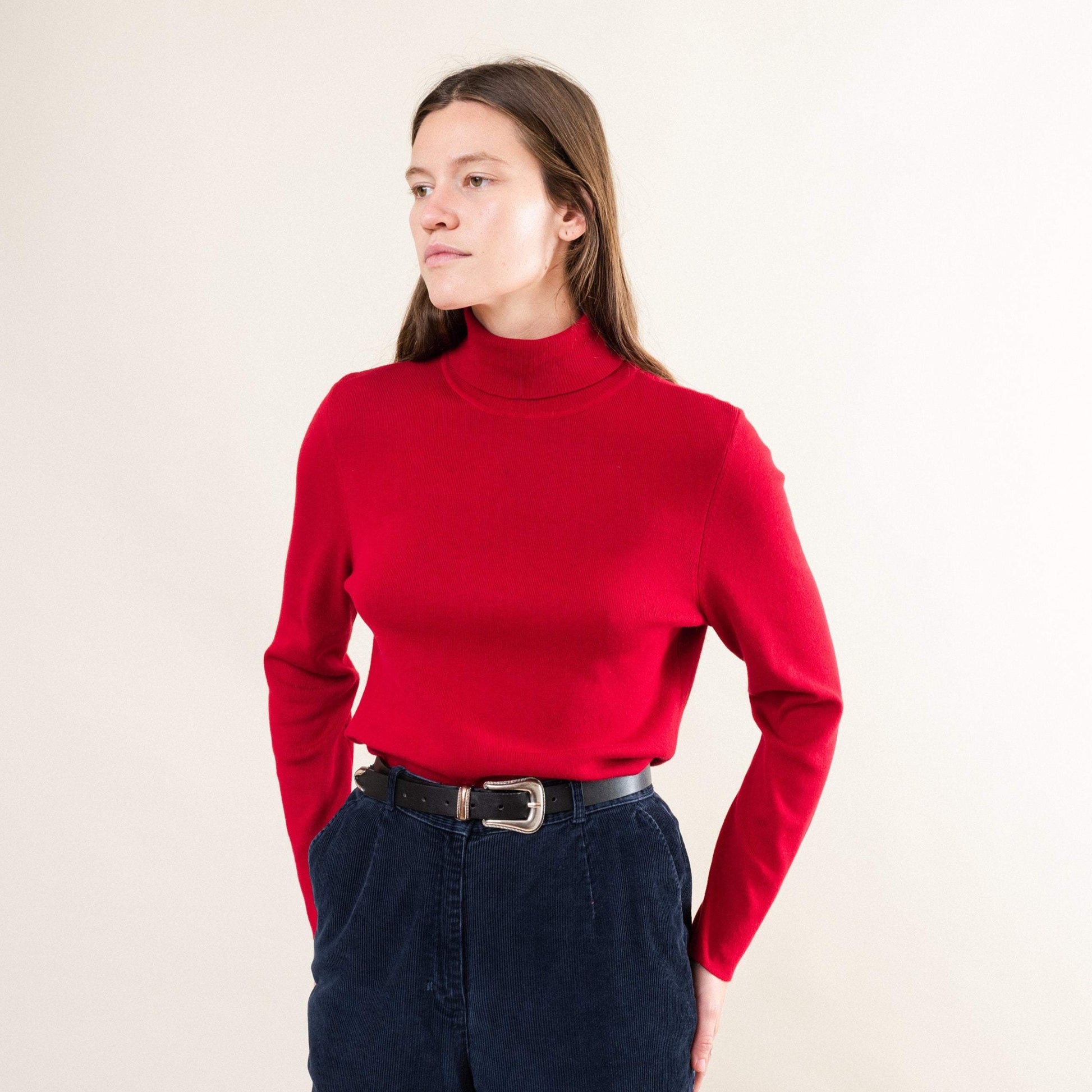 Vintage Wine Red Turtleneck Sweater (S/M)