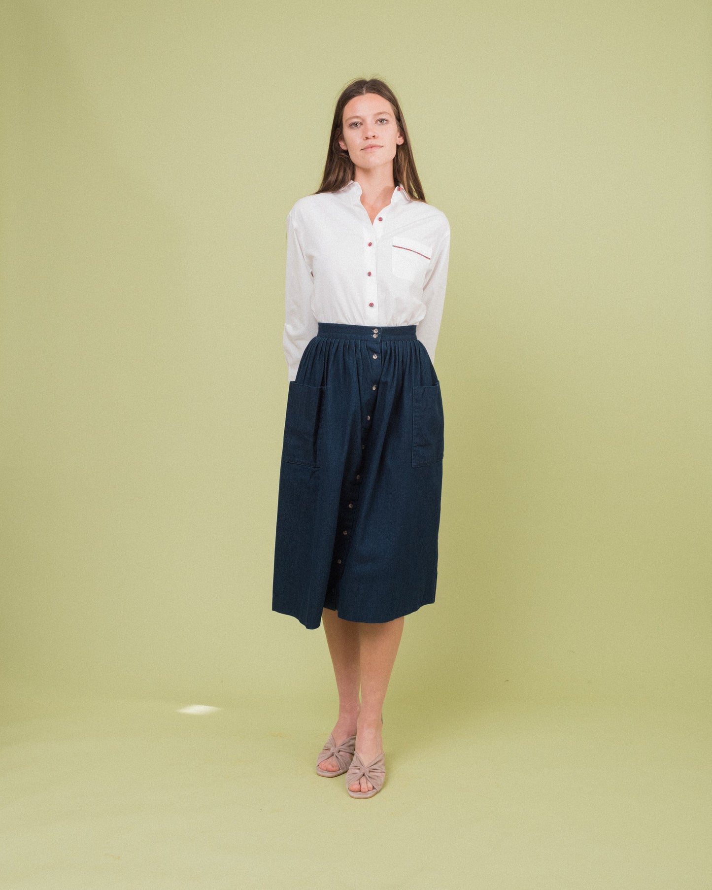 Vintage Denim Midi Skirt (S/M)