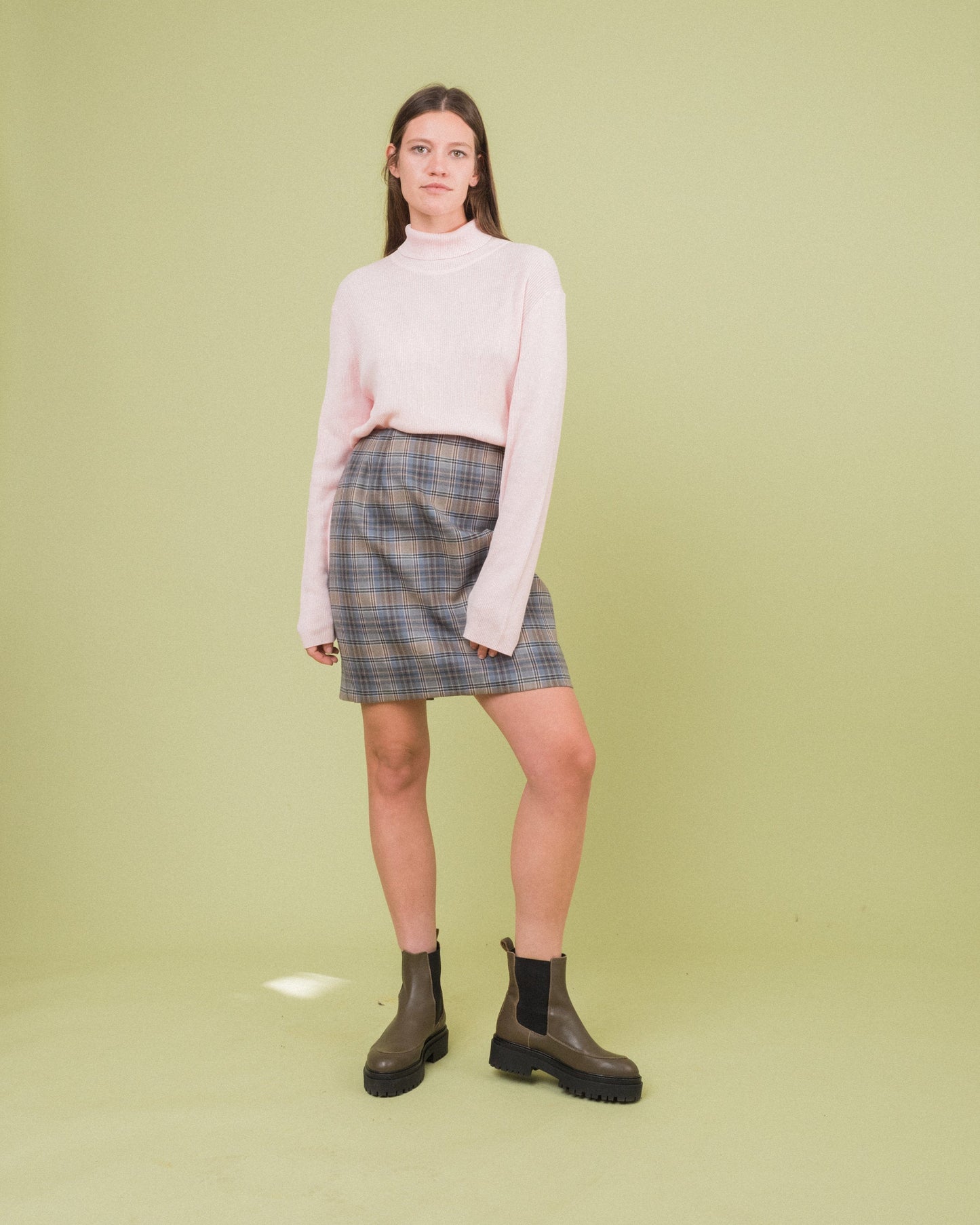 Vintage Plaid Wool Mini Skirt (M/L)