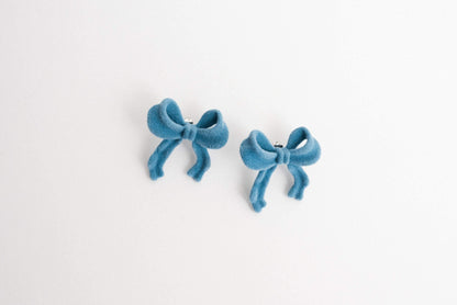 Powder Blue Velvet Bow Earrings - Closed Caption | Shop Vintage + Handmade. Always Sustainable. Never Wasteful.