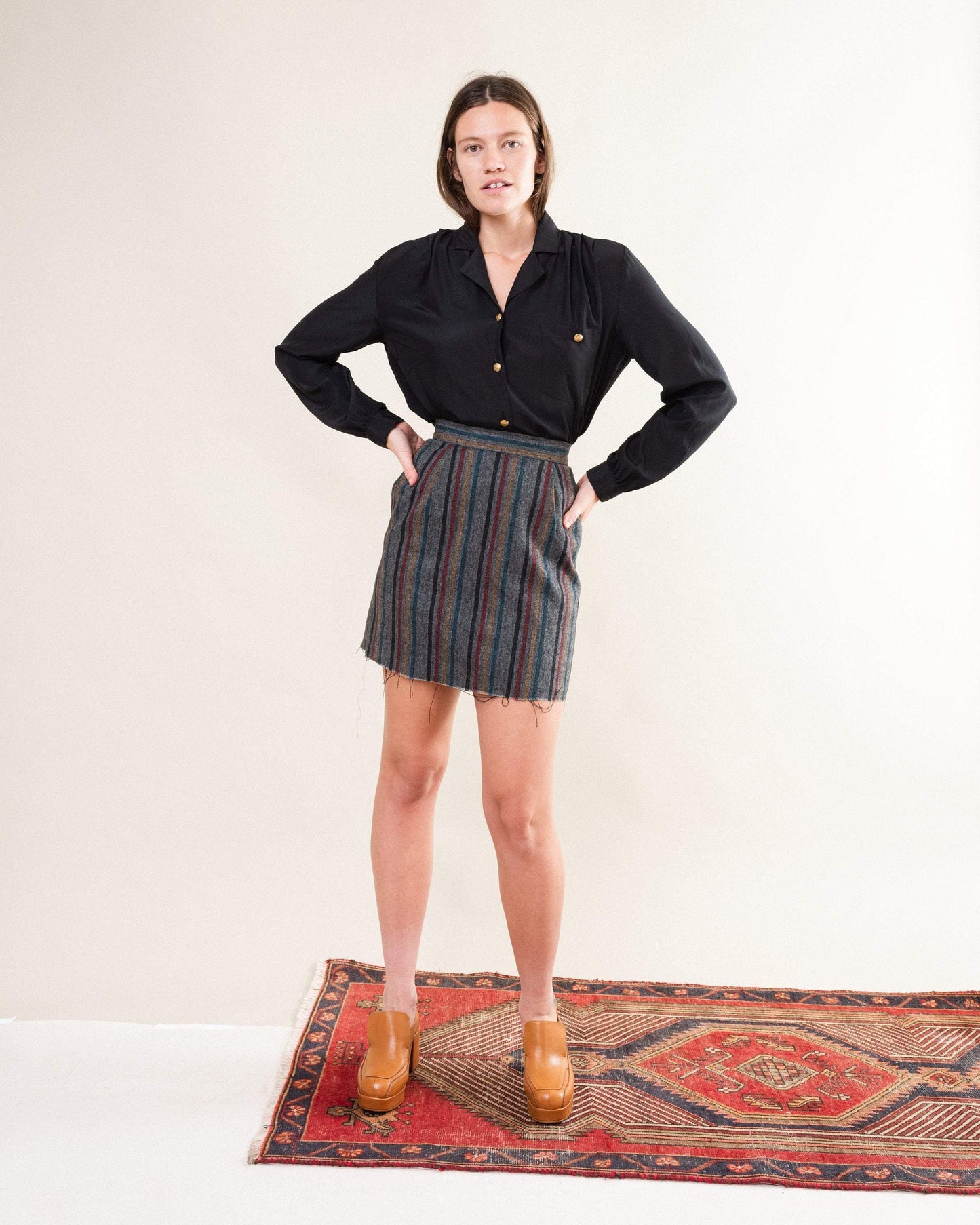 Vintage Tweed Striped Cropped Mini Skirt (XS)