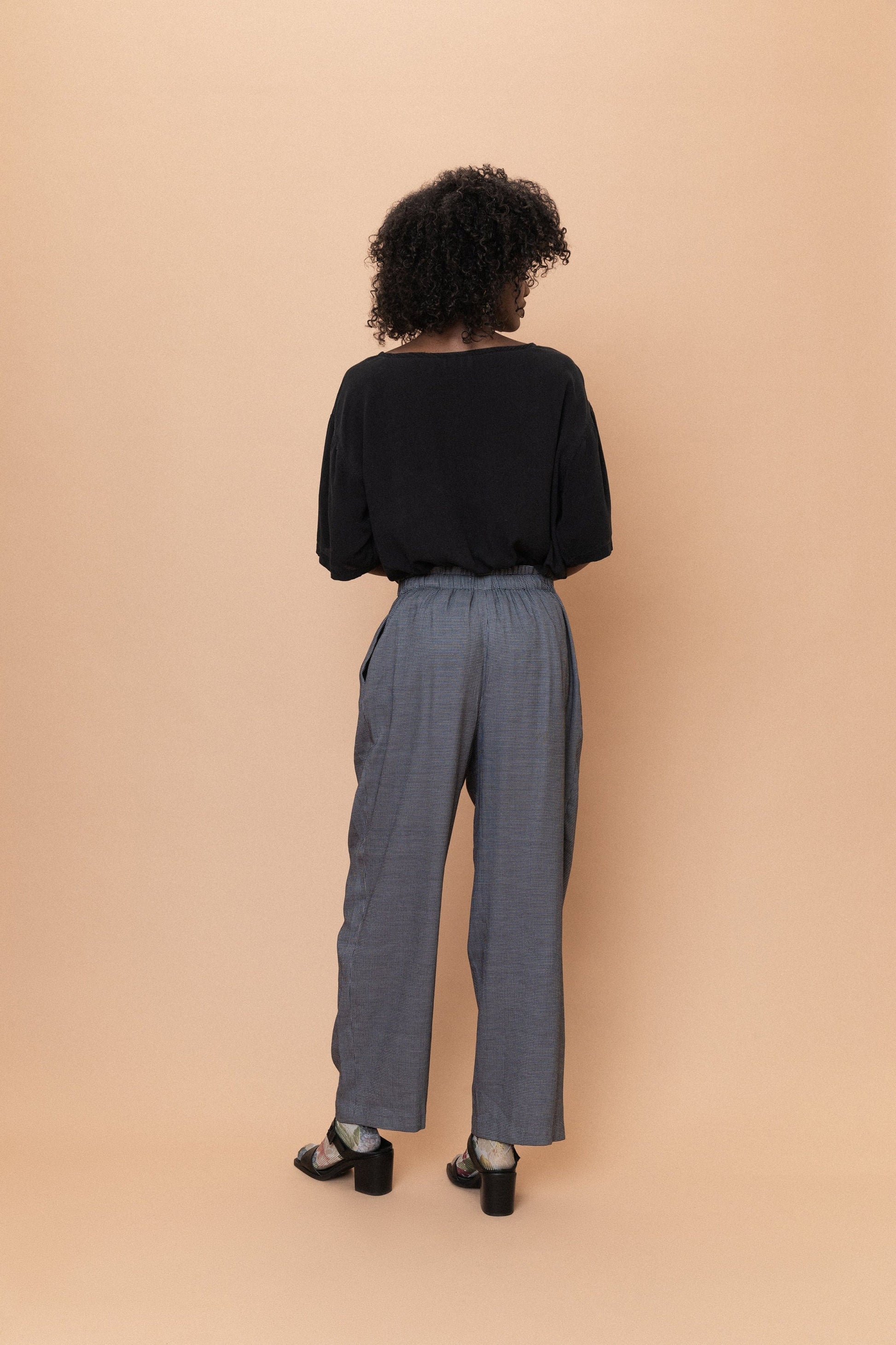 Vintage Navy Checkered Relaxed Pants (S/M)