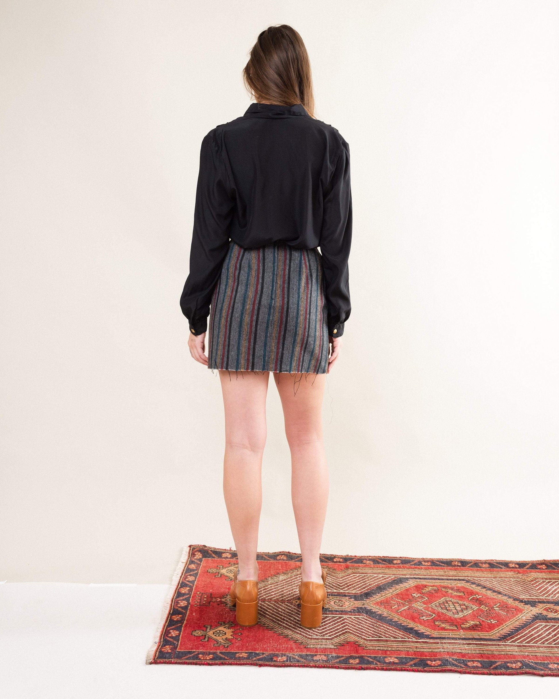Vintage Tweed Striped Cropped Mini Skirt (XS)