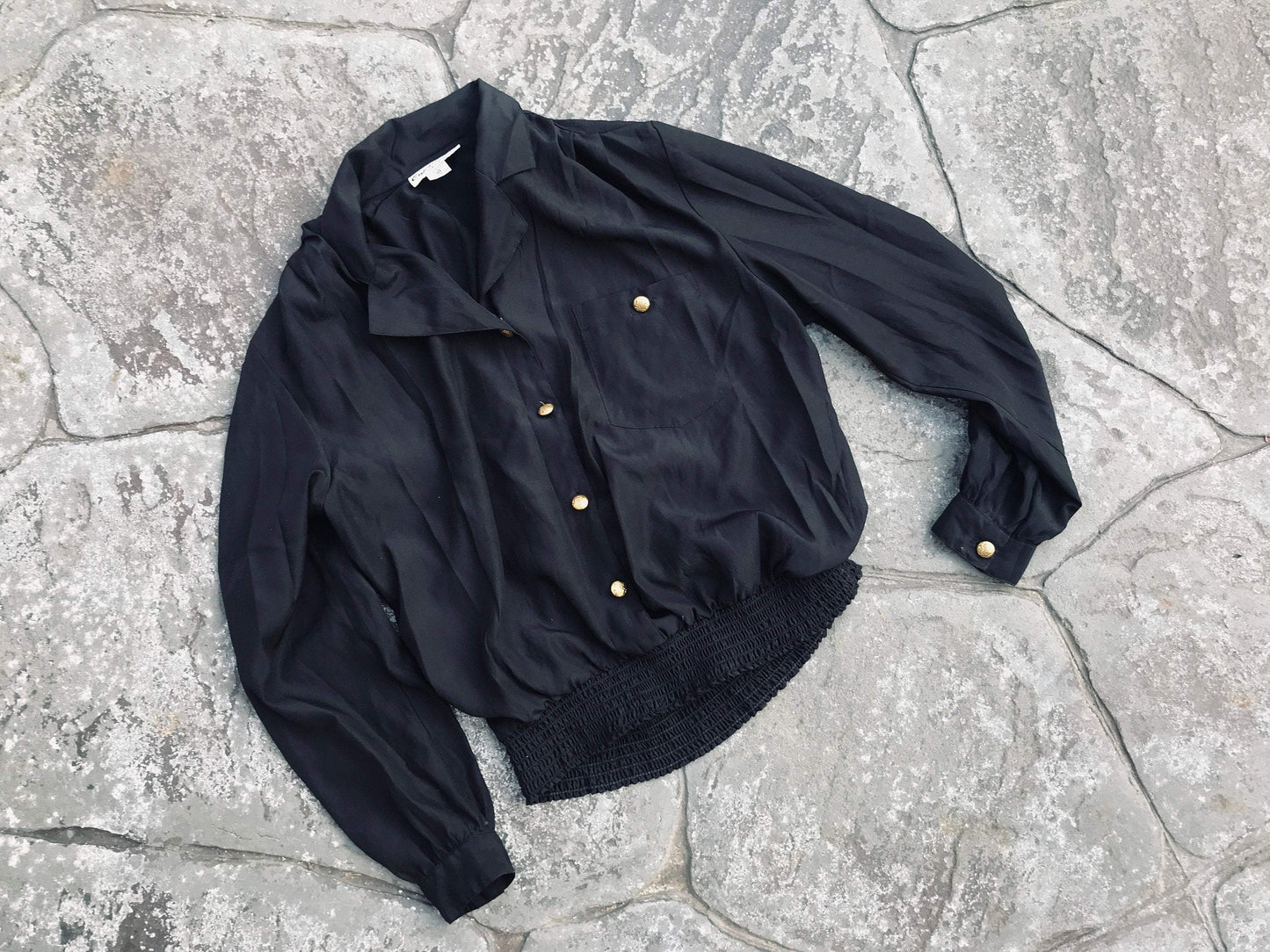 Vintage Black Chiffon Blouse (S/M)